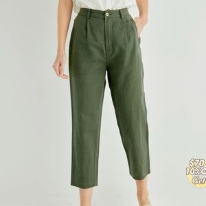 Grae Cove Darla Linen Elastic Waist Cropped Pants Army Green